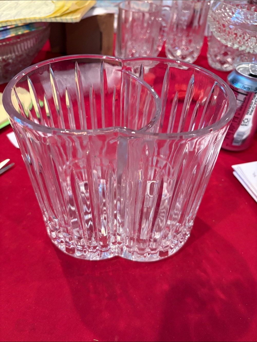 Clear Ribbed Double-Compartment Decorative Vase or home bar accessories (ice)